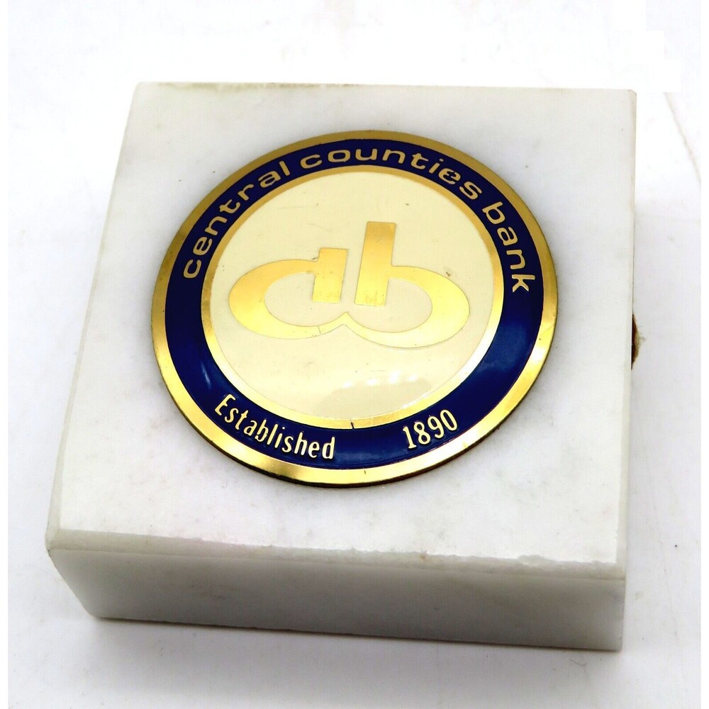 Vintage Central Counties Bank Advertising Square Marble Paperweight Italy 2"